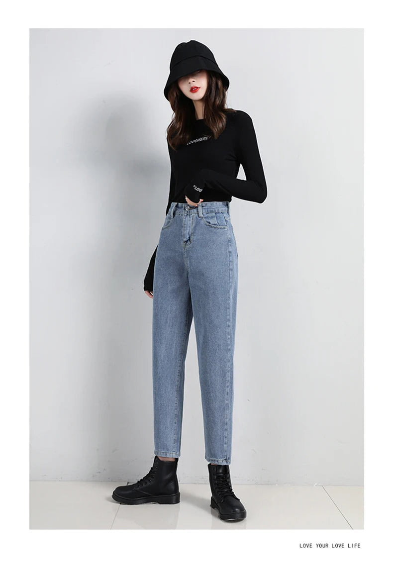 Falshion High Waist Jeans For Women Classic Vintage Mom Jeans Straight Denim Trousers Womens Casual BF Harem Pants Jeans Femme - reetell