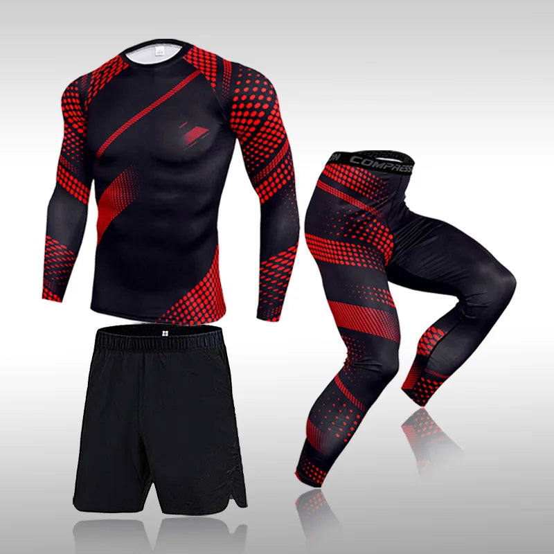 3 Pcs Set Men's Workout Sports Suit Gym Fitness Compression Clothes Running Jogging Sport Wear Exercise Rashguard Men