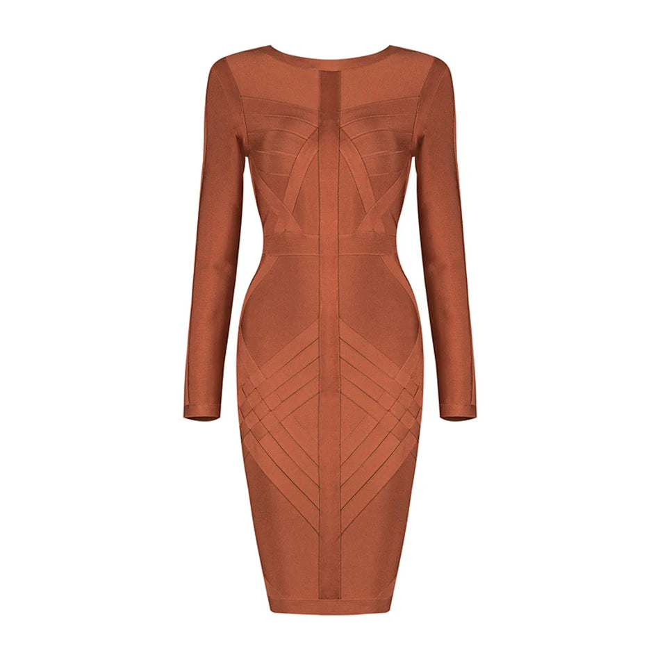 Women's Bandage Dress Long Sleeve O-Neck Sexy Night Celebrity Evening Party Bodycon Dresses Christmas Casual for New Year 2022 - reetell