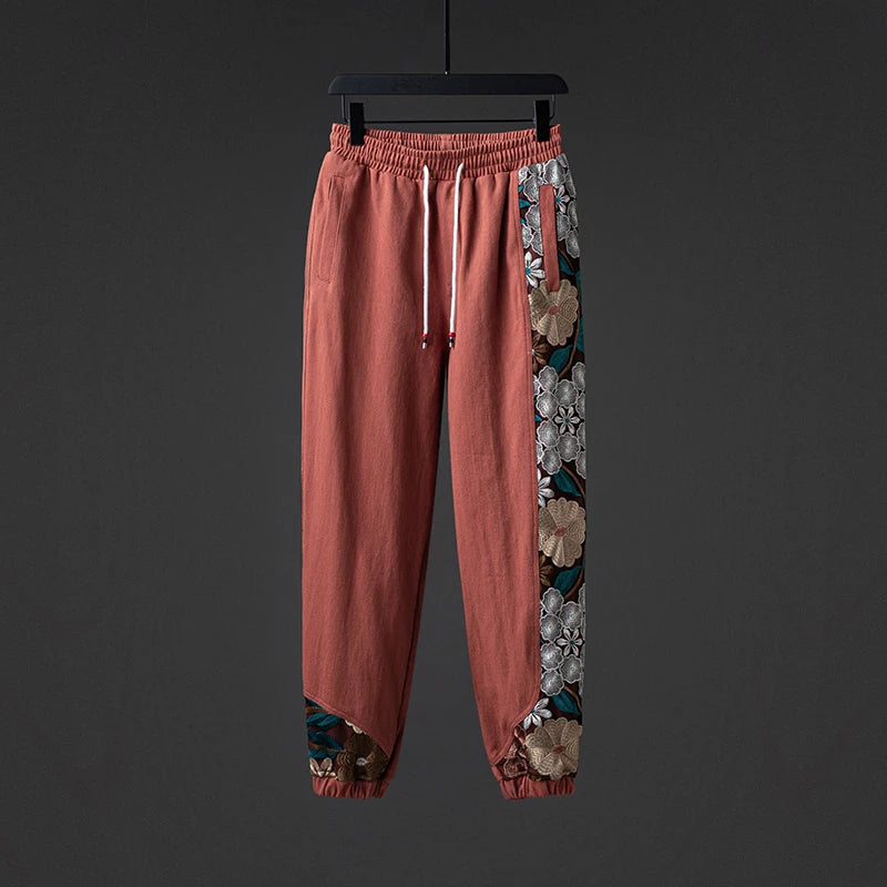 Chinese Style Patchwork Embroidery Loose Casual Harem Pants Ethnic Style Plus Size Joggers Men Clothing Harajuku Trousers Male