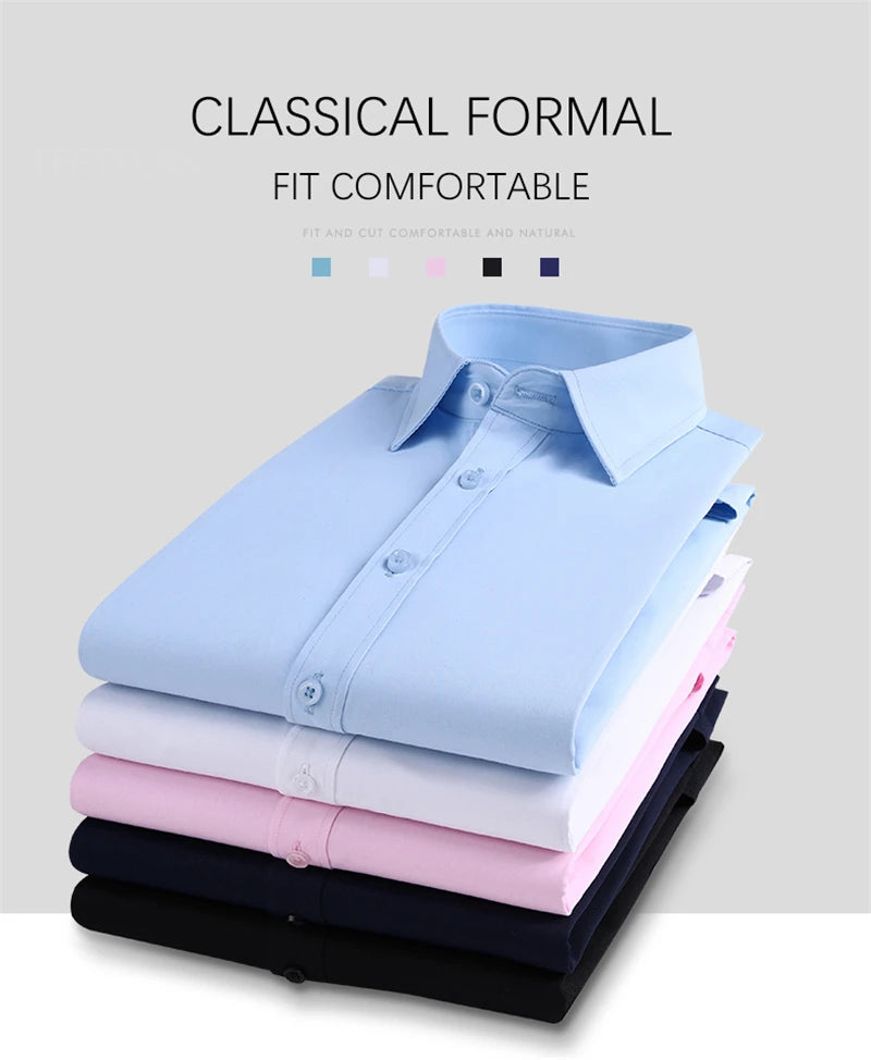 TFETTERS Pink Shirt Men Spring Autumn Mens Long Sleeve Business Shirt  Polyester Slim Fit  Formal Dress Shirts for Men Clothing - reetell