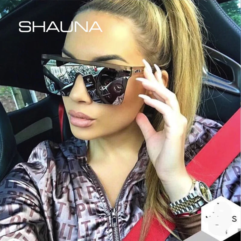 SHAUNA Flat Top Classic Square Sunglasses Woman Brand Designer Purple Mirror Coating Shades UV400 - reetell