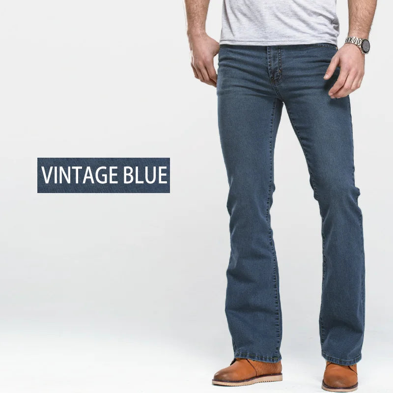 Mens Boot Cut Jeans Slightly Flared Slim Fit Blue Black Trousers Designer Classic Male Stretch Denim Pants - reetell