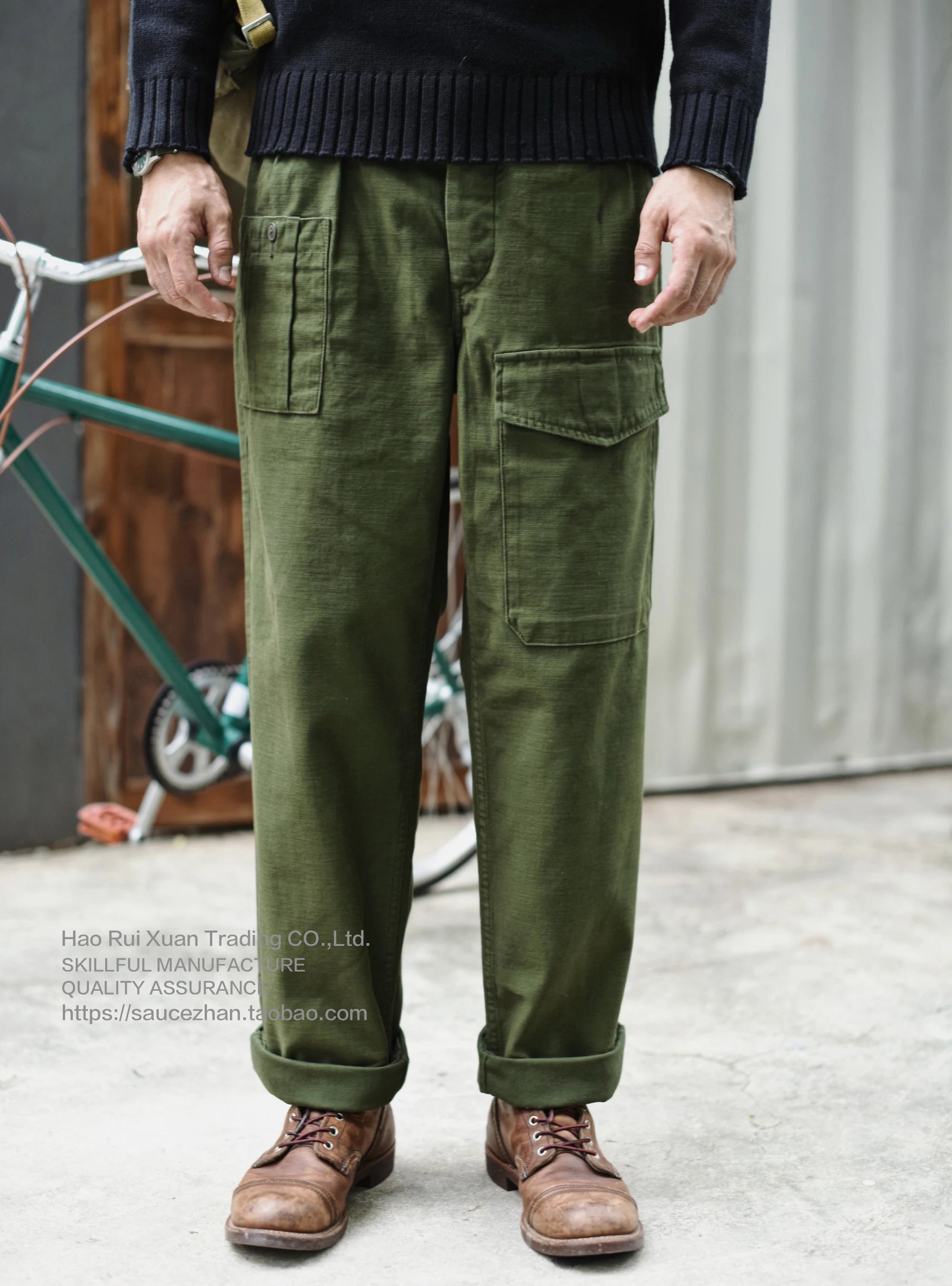 SauceZhan P37 British Army Pants OG107 Utility Fatigue Pants Classic Military Olive Sateen Baker pants Pants&Capris Cargo Pants - reetell