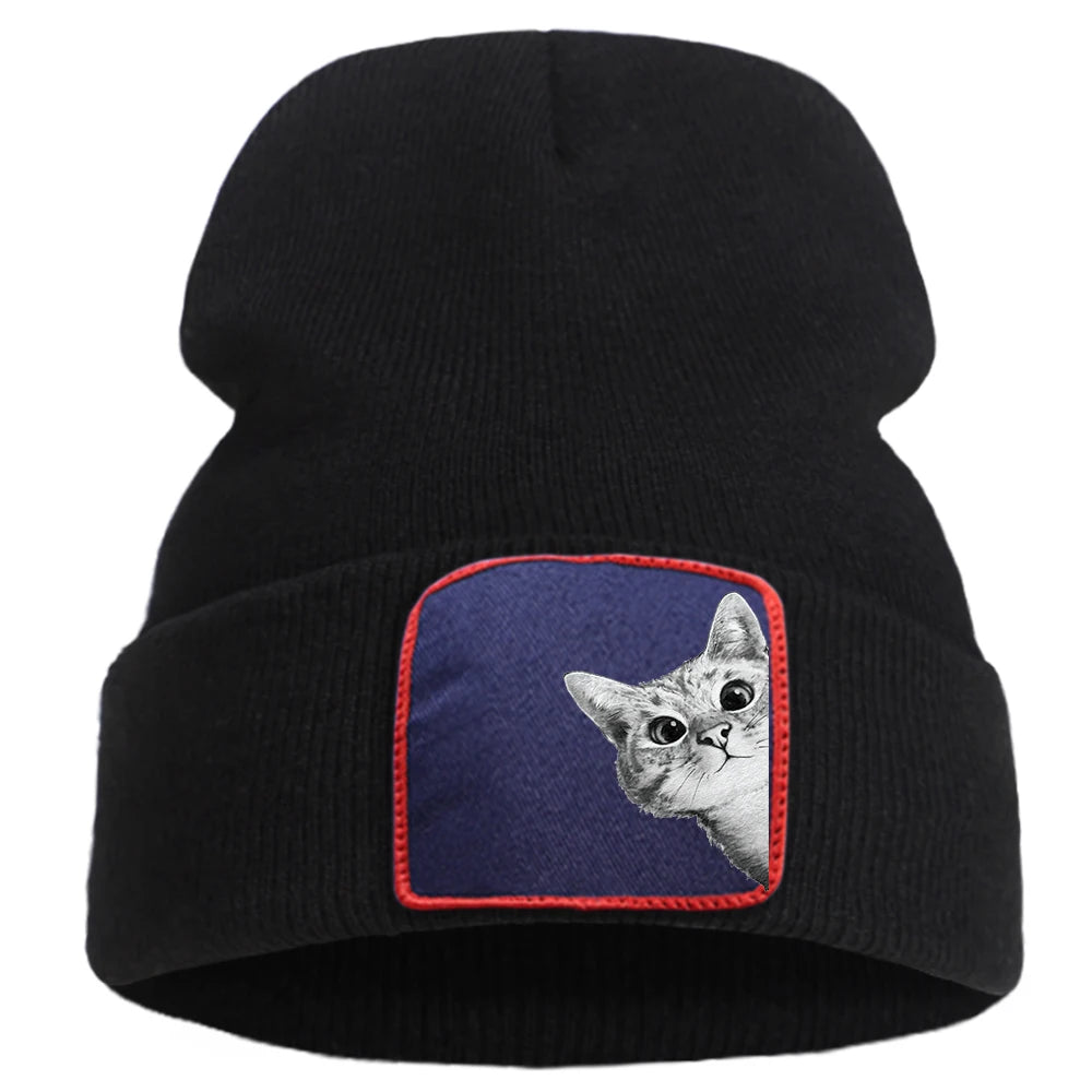 Hats Funny Kitten Cat Print Man Winter Knitted Hat Hip Hop Warm Fashion Hats Women Autumn Outdoor Solid Color Caps For Boys