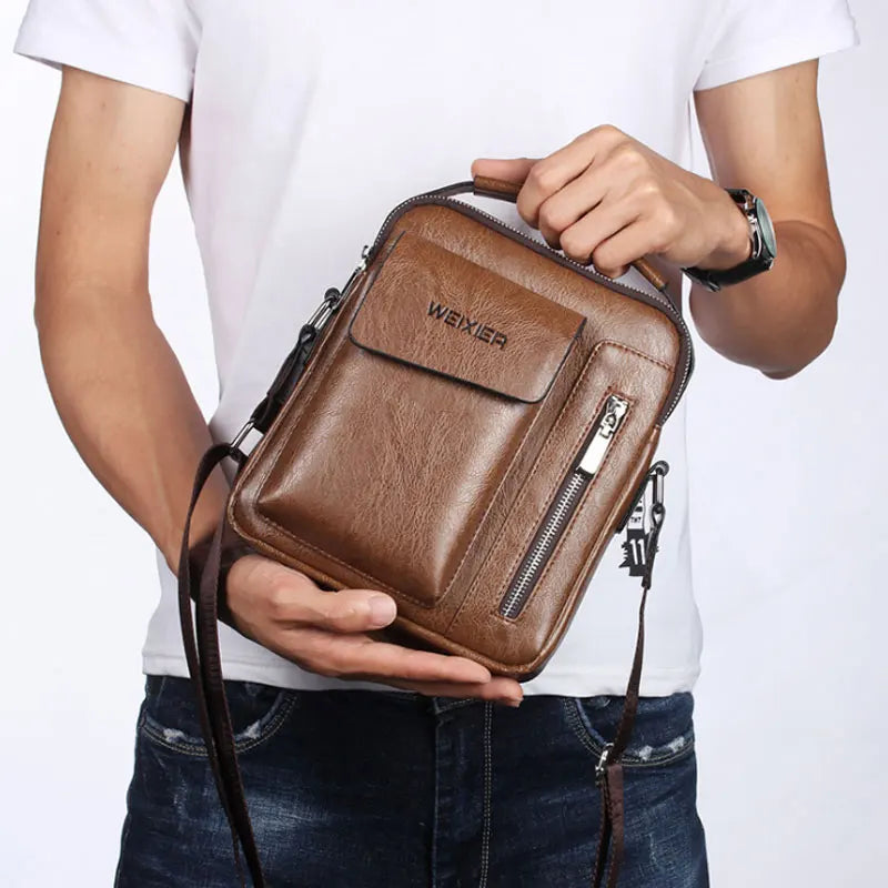 Casual Men Shoulder Bag Vintage Crossbody Bags Male Bag PU Leather Handbag Capacity Men Messenger Bags Tote Bag