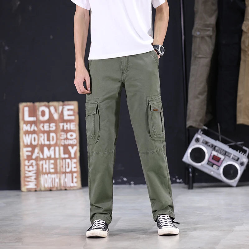 KSTUN 2024 Autumn Cargo Pants Multi-pockets Straight Cut 100% Cotton Overalls Outdoor Man Trousers Tactical Casual Pants