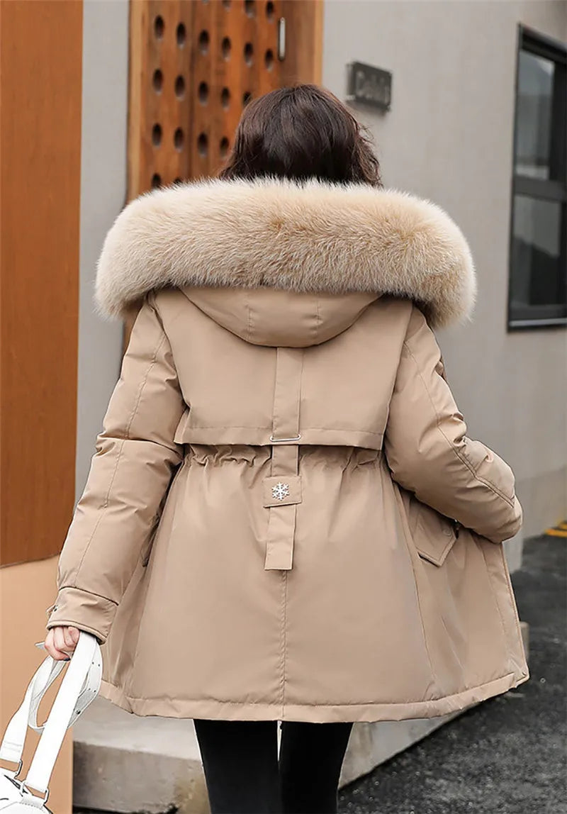 2023 New Winter Jacket Women Parka Fashion Long Coat Wool Liner Hooded Parkas Slim With Fur Collar Warm Snow Wear Padded Clothes - reetell