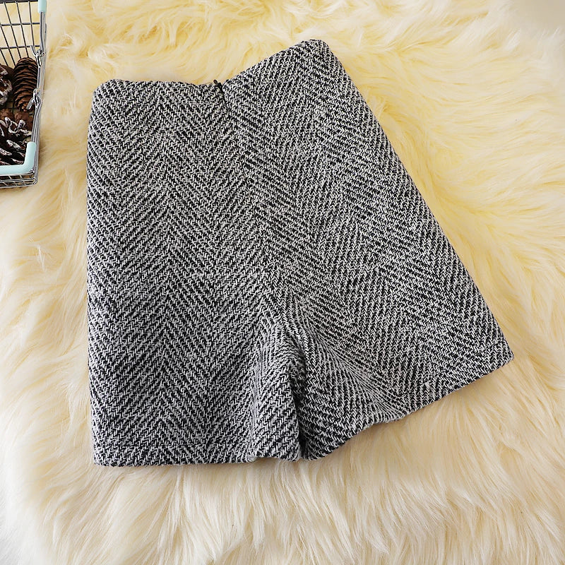 Woolen shorts, autumn and winter high waist, new fashion wide-leg pants, boots, trousers - reetell