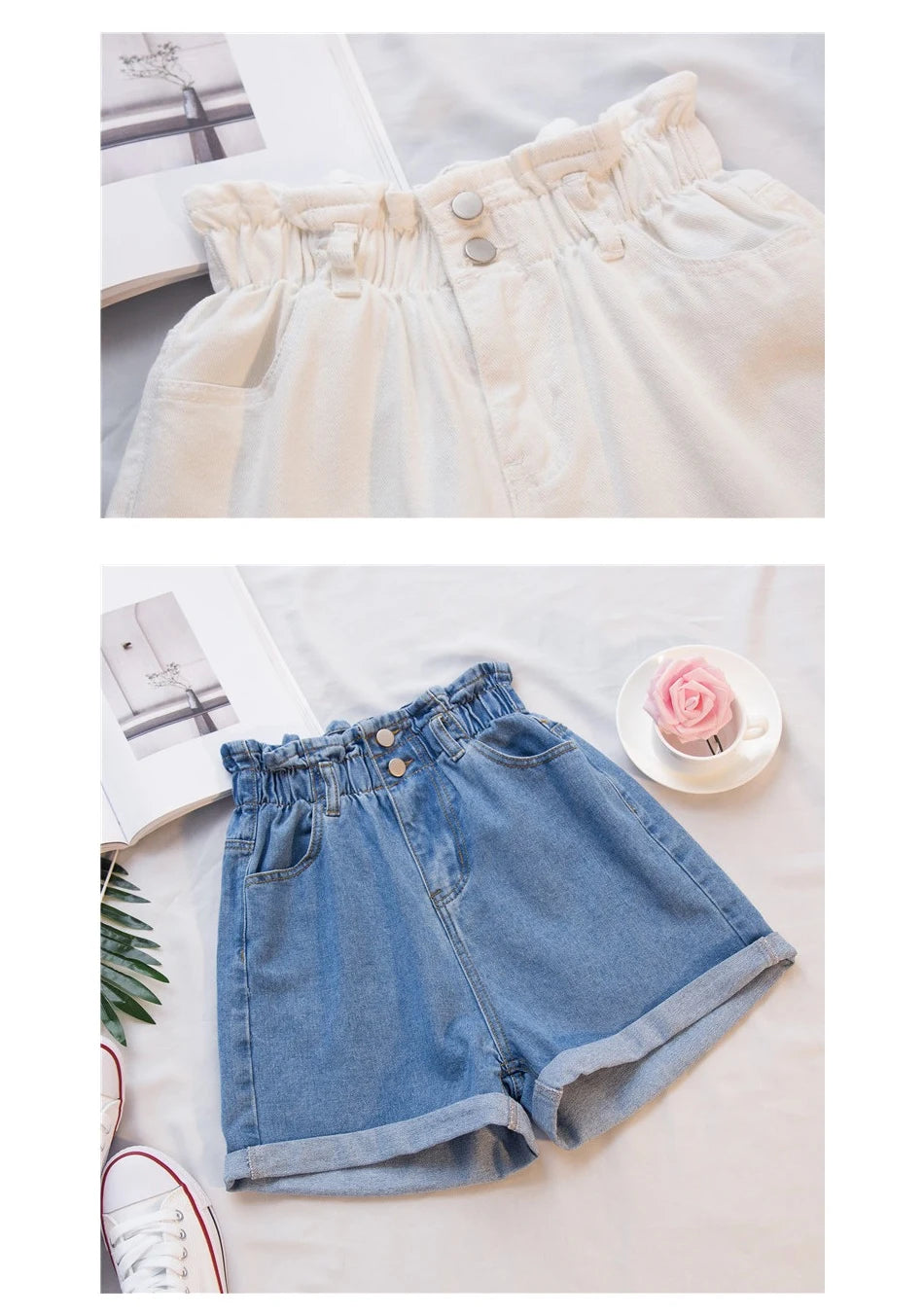 Jielur Summer Black Women Denim Shorts Women S-5XL Harem Ruffled White Blue High Waisted Shorts Female Elastic Short Jeans - reetell