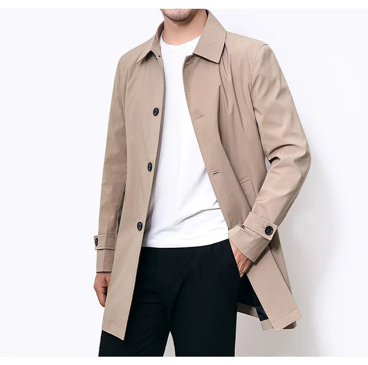 Spring Autumn Men Long Coat Windbreaker Casual Loose Design Solid Color Trench Men Fashion Korean Style Mens Jackets Outerwear - reetell