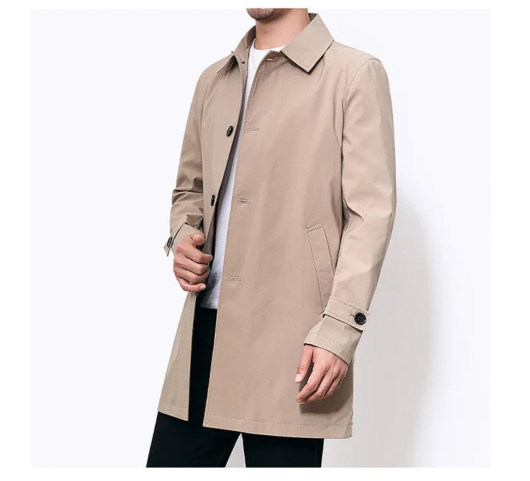 Spring Autumn Men Long Coat Windbreaker Casual Loose Design Solid Color Trench Men Fashion Korean Style Mens Jackets Outerwear - reetell