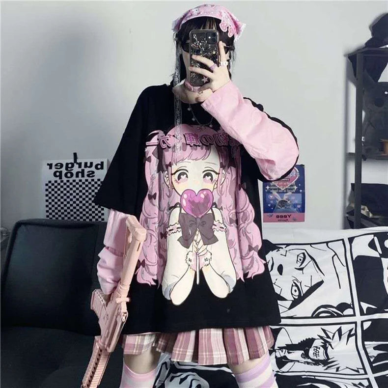 Long Sleeve Anime Kawaii Hoodie Clothes Spring Autumn Hip Hop Japanese Female Loose Harajuku Women Sweatshirts E Girl Clothes - reetell