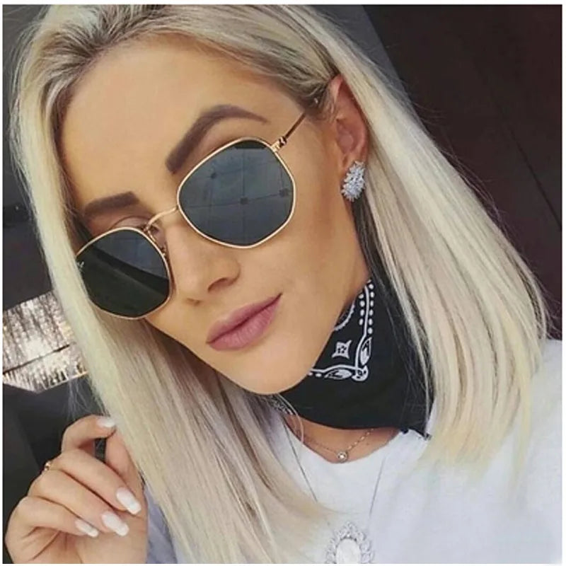 Men Sunglases Hexagon Sun glasses NEW Women Metal Frame Fishing Glasses Gold tea Eyewear lentes de sol hombre okulary UV400 - reetell