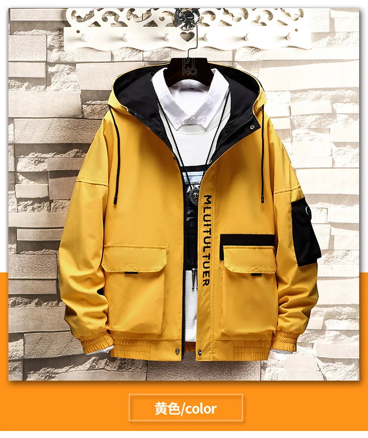 Prowow  New Mens Spring Autumn Jacket Zipper Casual Hooded Jakcet Fashion Patchwork Windbreaker Jacket Men Coat Clothing - reetell