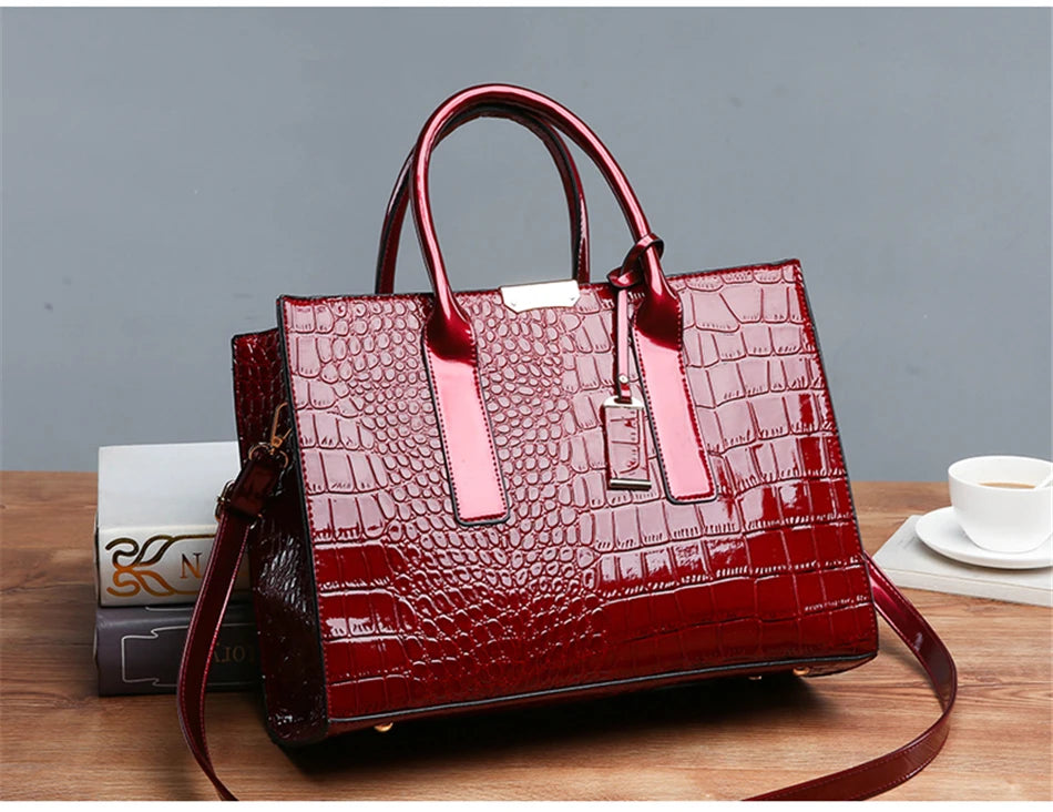 Casual Tote Sac Vintage Crocodile Pattern Patent Leather Luxury Handbags Brand Designer Large Capacity Shoulder Messenger Bag - reetell