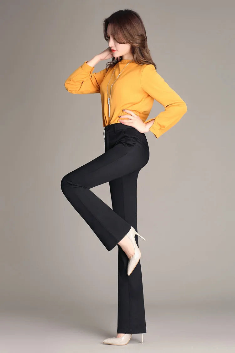 YUEY New Womens Spring Summer Trousers  Thin 100% Cotton Flared Pants Solid Color Casual Stretch S To 4XL Dropshiping - reetell