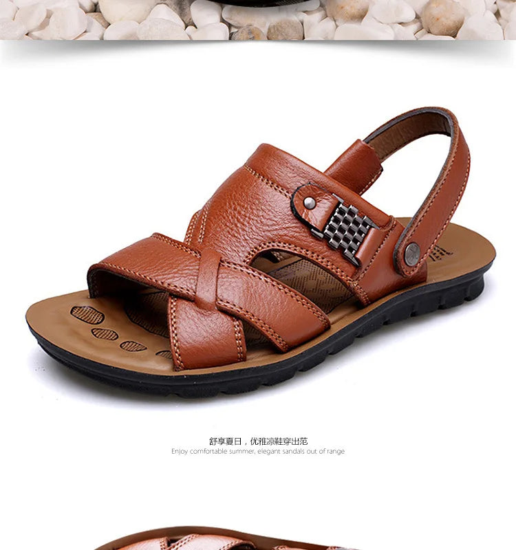 Big Size Men Leather Sandals Summer Classic Men Shoes Slippers Soft Sandals Men Roman Comfortable Outdoor Walking Footwear