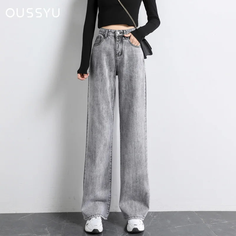 Jeans Straight Pants Washed Loose High Waist Plus Size Women Casual Boyfriends Cowboy Vintage Wide Leg Trousers 2022 New - reetell