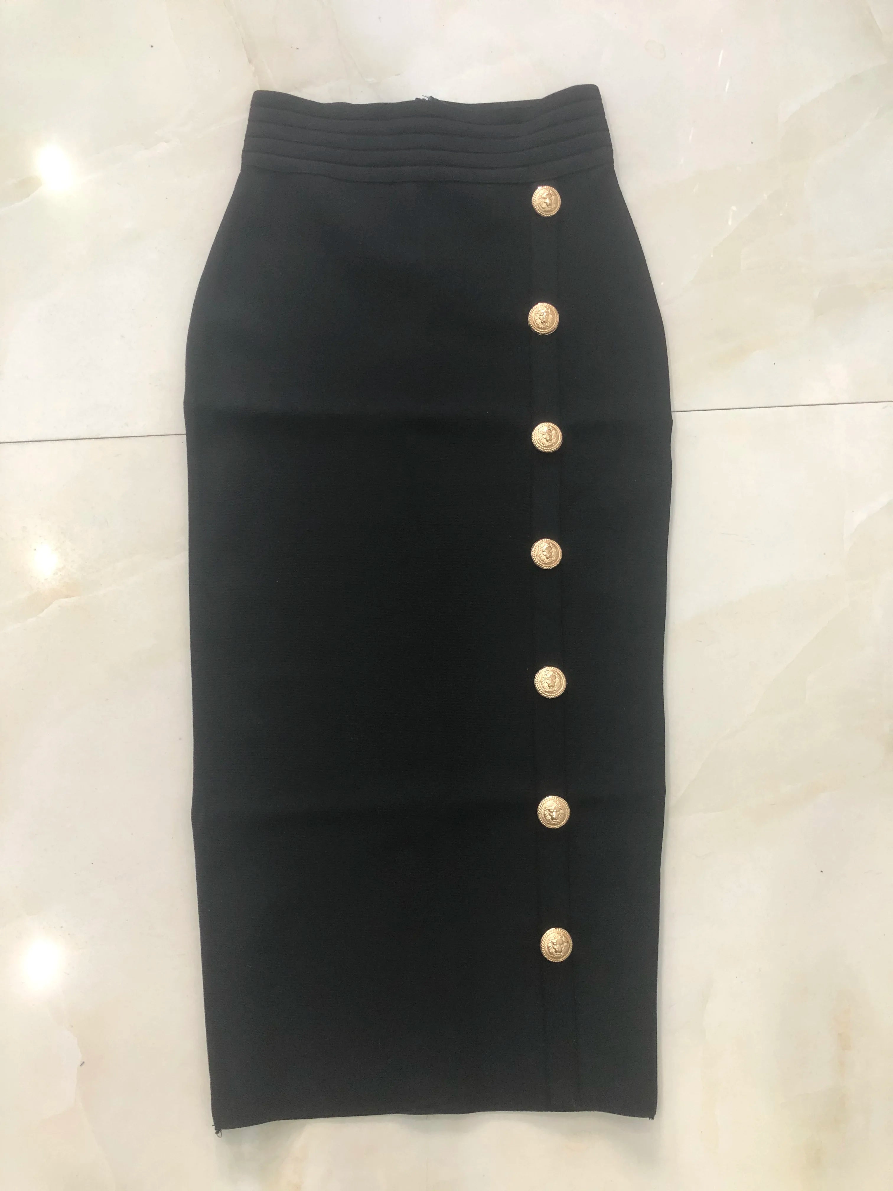 New Arrival Women Button Black Blue Red Bodycon Bandage Skirt 2024 Designer High Waist High Street Party Club Pencil Skirt 75cm - reetell