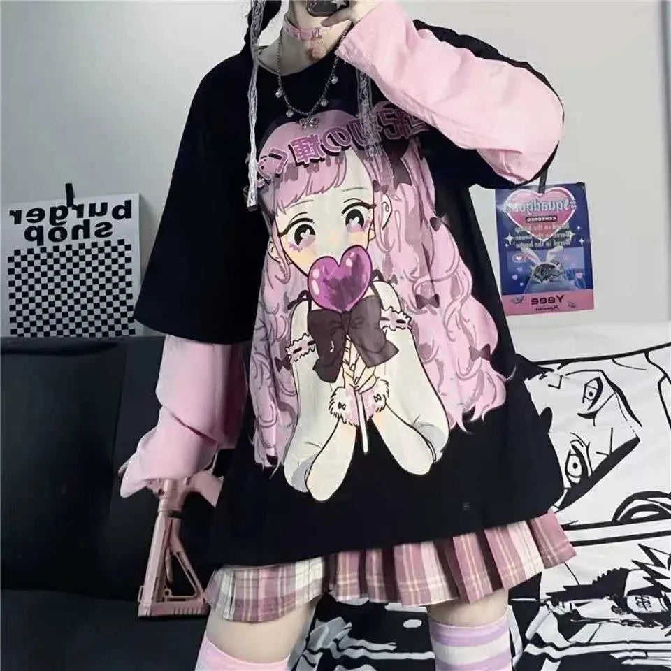 Long Sleeve Anime Kawaii Hoodie Clothes Spring Autumn Hip Hop Japanese Female Loose Harajuku Women Sweatshirts E Girl Clothes - reetell