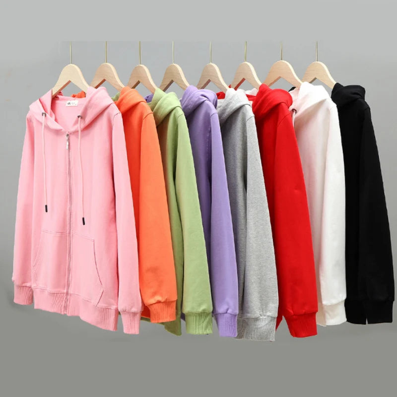 JMPRS 100% Cotton Women Hoodies Large Size Solid Zipper Casual Hooded Oversized Sweatshirt High Quality Autumn Long Sleeve Tops - reetell