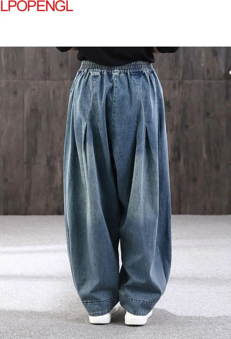 New Baggy Oversize Jeans Women Denim Casual Cross Pants Female Vintage Harem Pants Trousers Bloomers 2024 Mom Wide Leg Jeans - reetell