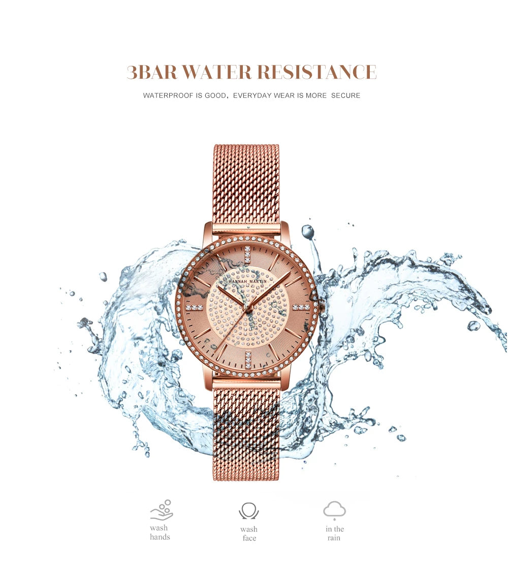 Hot Sale Full Solid Stainless Steel Strap Japan Movement Rose Gold Diamonds Women Rhinestones Wristwatches Female Quartz Watch