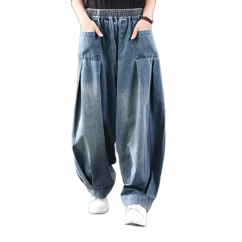 New Baggy Oversize Jeans Women Denim Casual Cross Pants Female Vintage Harem Pants Trousers Bloomers 2024 Mom Wide Leg Jeans - reetell