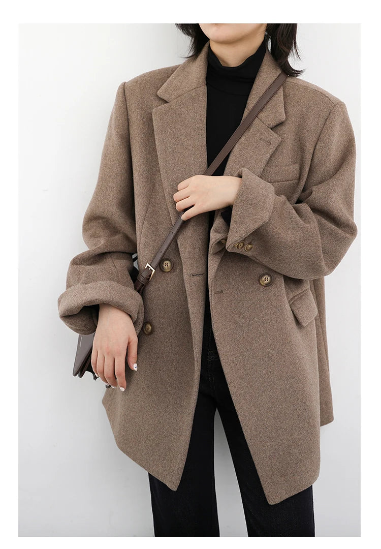 CHIC VEN Women Wool Blend Coat Solid Mid Long Woolen Blazer Thick Warm Blouse Women's Overcoat Office Lady Tops Autumn Winter - reetell