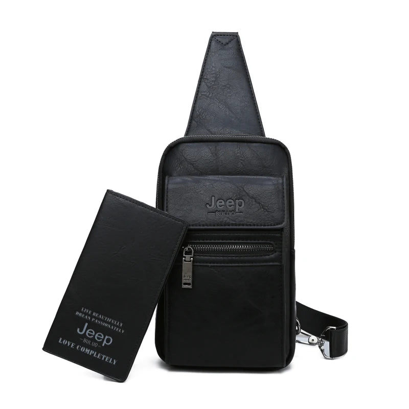 JEEP BULUO Brand Fashion Sling Bags High Quality Men Bags Split Leather Large Size Shoulder Crossbody Bag For Young Man