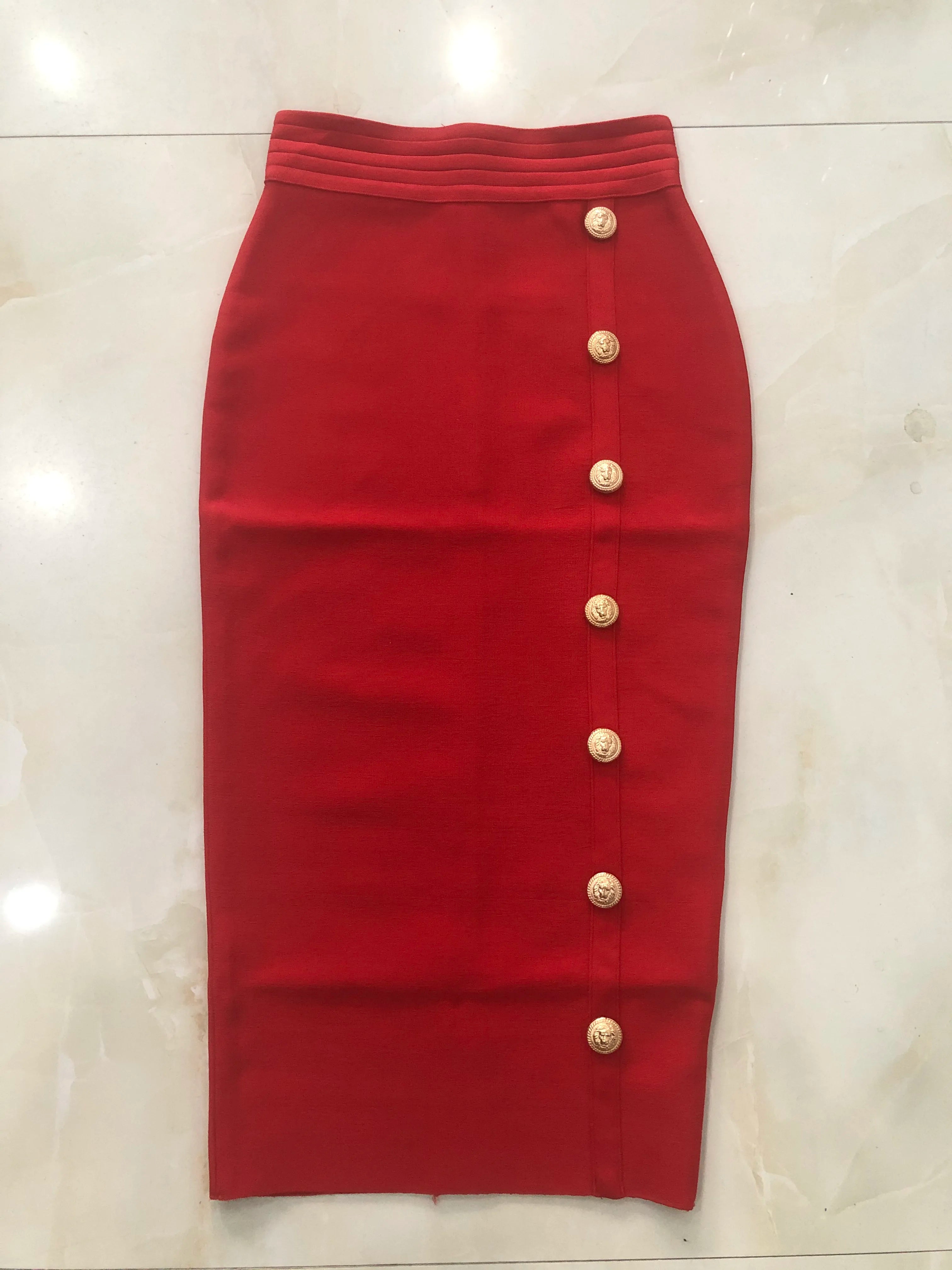 New Arrival Women Button Black Blue Red Bodycon Bandage Skirt 2024 Designer High Waist High Street Party Club Pencil Skirt 75cm - reetell