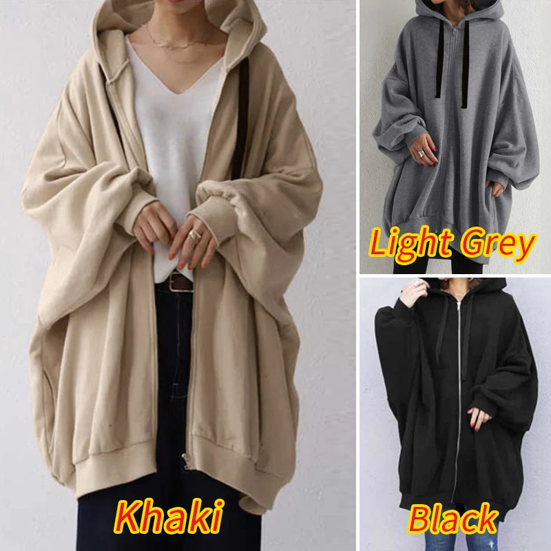 ZANZEA Fashion Oversize Coats Women Autumn Long Sleeve Sweatshirts Female Casual Elegant Loose Outwear Hooded Hoodies 2023 - reetell