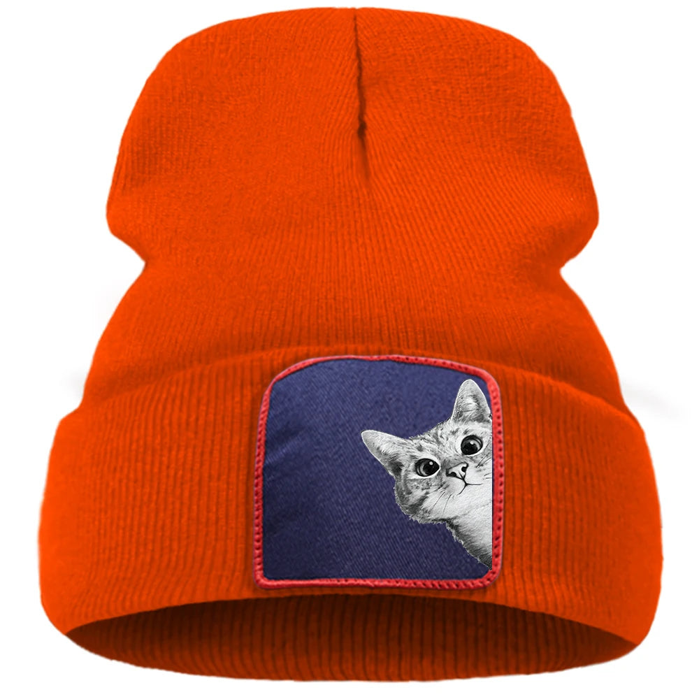 Hats Funny Kitten Cat Print Man Winter Knitted Hat Hip Hop Warm Fashion Hats Women Autumn Outdoor Solid Color Caps For Boys