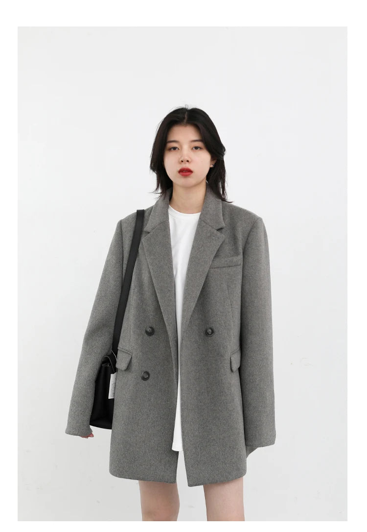 CHIC VEN Women Wool Blend Coat Solid Mid Long Woolen Blazer Thick Warm Blouse Women's Overcoat Office Lady Tops Autumn Winter - reetell