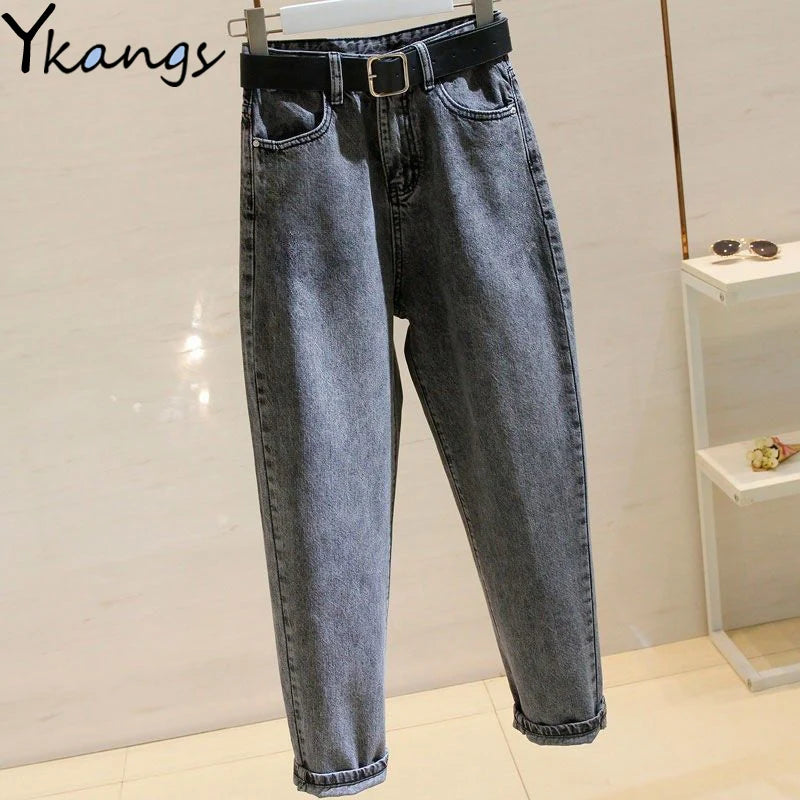 Vintage Harem Jeans Women Blue High Waist Denim Pants Mujer Mom Boyfriend Straight Jeans 2020 Autumn Spring trousers Streetwear - reetell