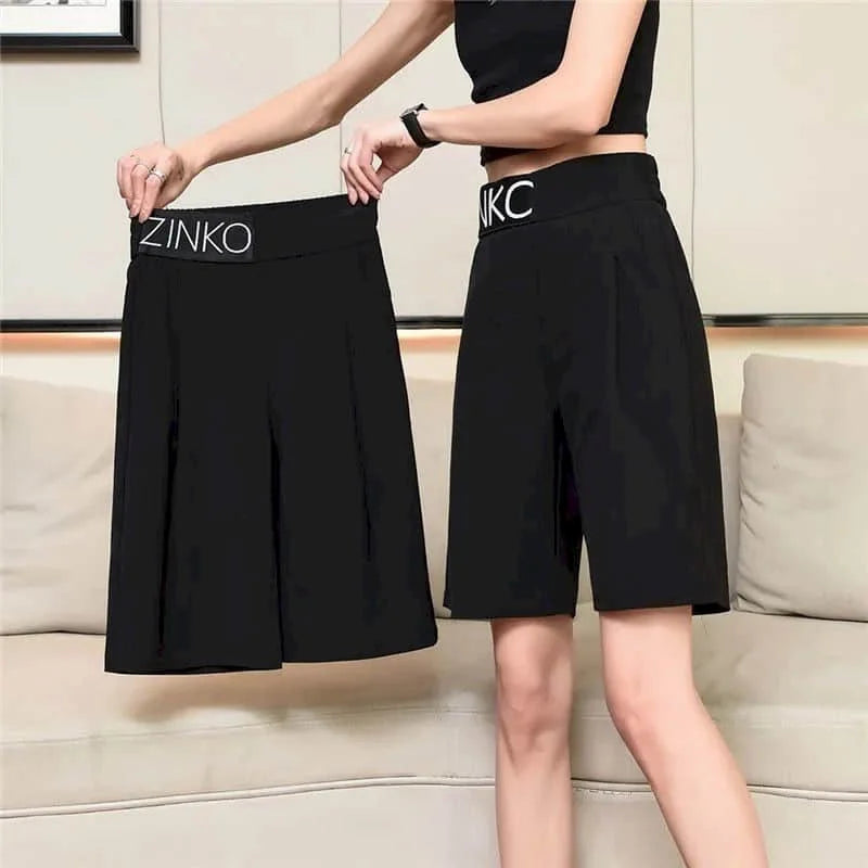 Suit Shorts Womens Summer Loose 2024 New High Waist Thin Outer Wear Wide-leg Ice Silk Thin Casual Five-point Pants Woman Shorts - reetell