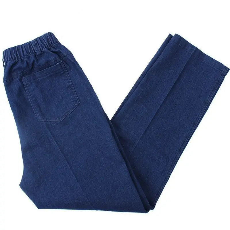 Durable Outdoor Work Wear Straight Jeans Trousers Men Elastic Waist Casual Wide Leg Thick Cotton Denim Pants Classic Loose Dad - reetell