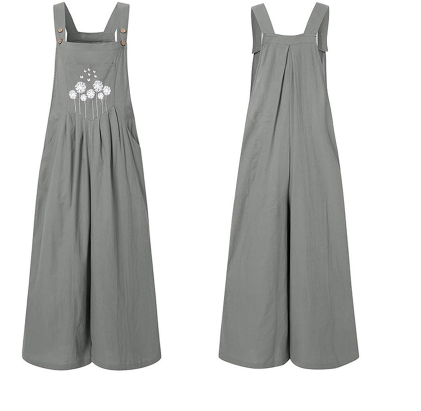 Summer New Women Casual Loose Flower Print Jumpsuits Women's Overalls Boho Sleeveless Square Collar Jumpsuits Rompers