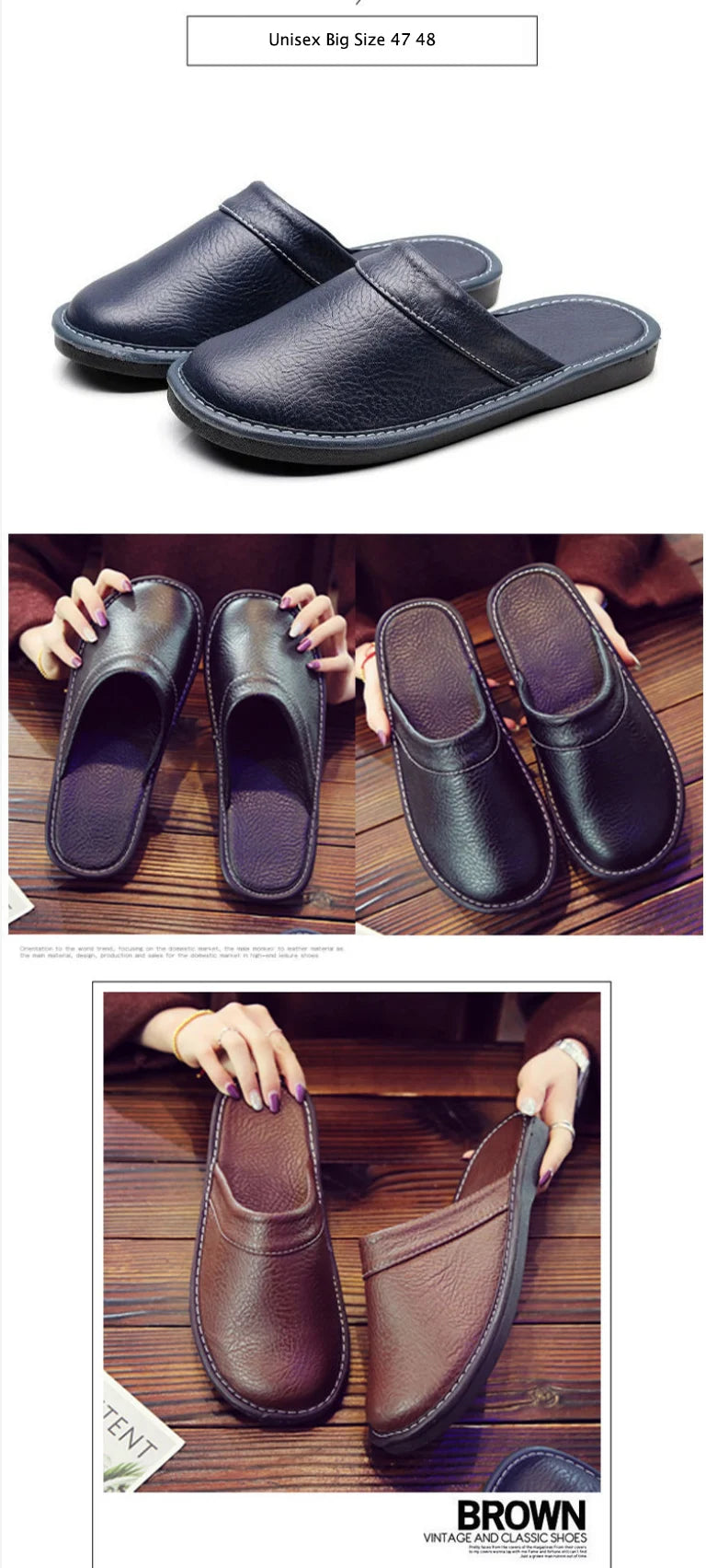 Autumn Winter Indoor Shoes 47 48 Men's Blue Bedroom Slippers Man Concise Slides Faux Fur Mules Leather Home Slipper Flip Fops