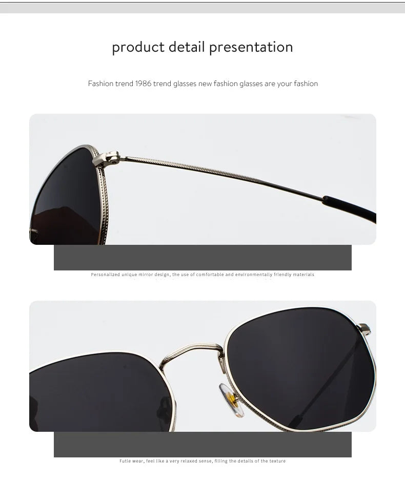 Men Sunglases Hexagon Sun glasses NEW Women Metal Frame Fishing Glasses Gold tea Eyewear lentes de sol hombre okulary UV400 - reetell