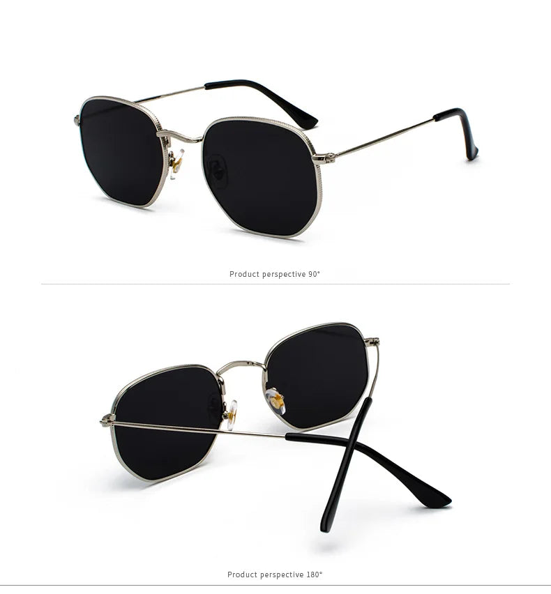 Men Sunglases Hexagon Sun glasses NEW Women Metal Frame Fishing Glasses Gold tea Eyewear lentes de sol hombre okulary UV400 - reetell