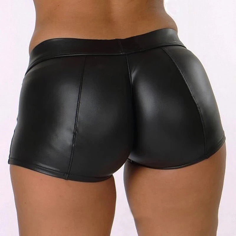 2021 Sexy Womens Shorts Shiny Elastic High Waist Shiny Faux PU Leather Short Pants Slim Hot Dance Clubwear Mini Shorts - reetell