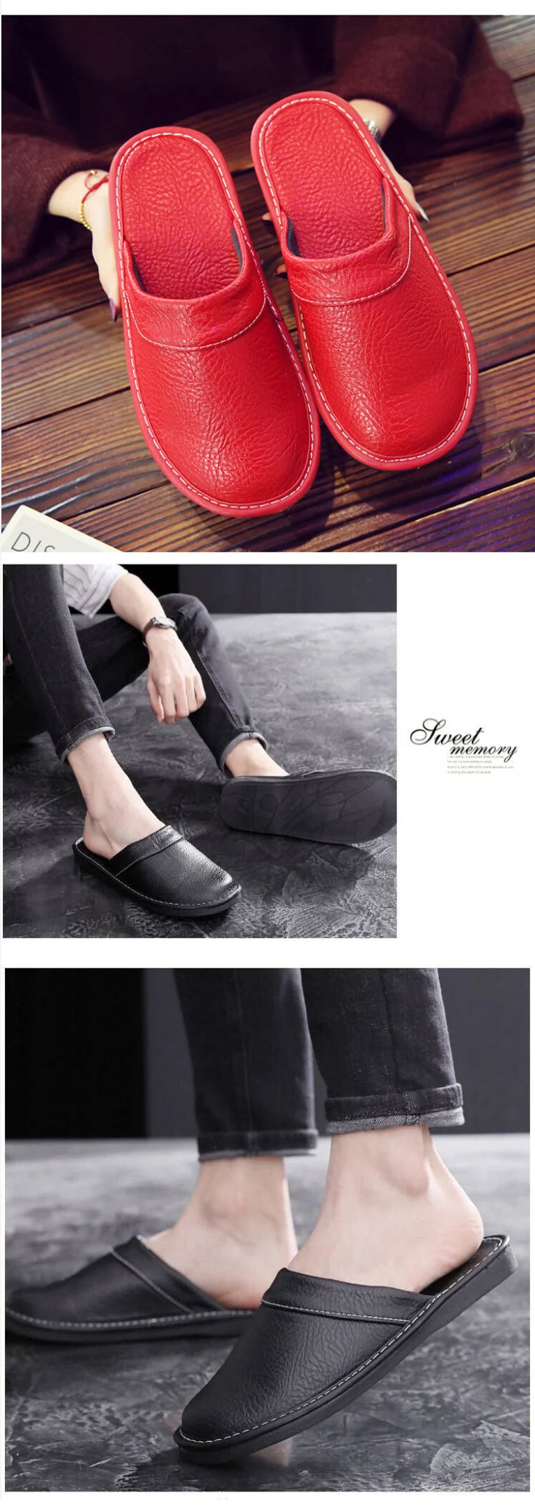 Autumn Winter Indoor Shoes 47 48 Men's Blue Bedroom Slippers Man Concise Slides Faux Fur Mules Leather Home Slipper Flip Fops