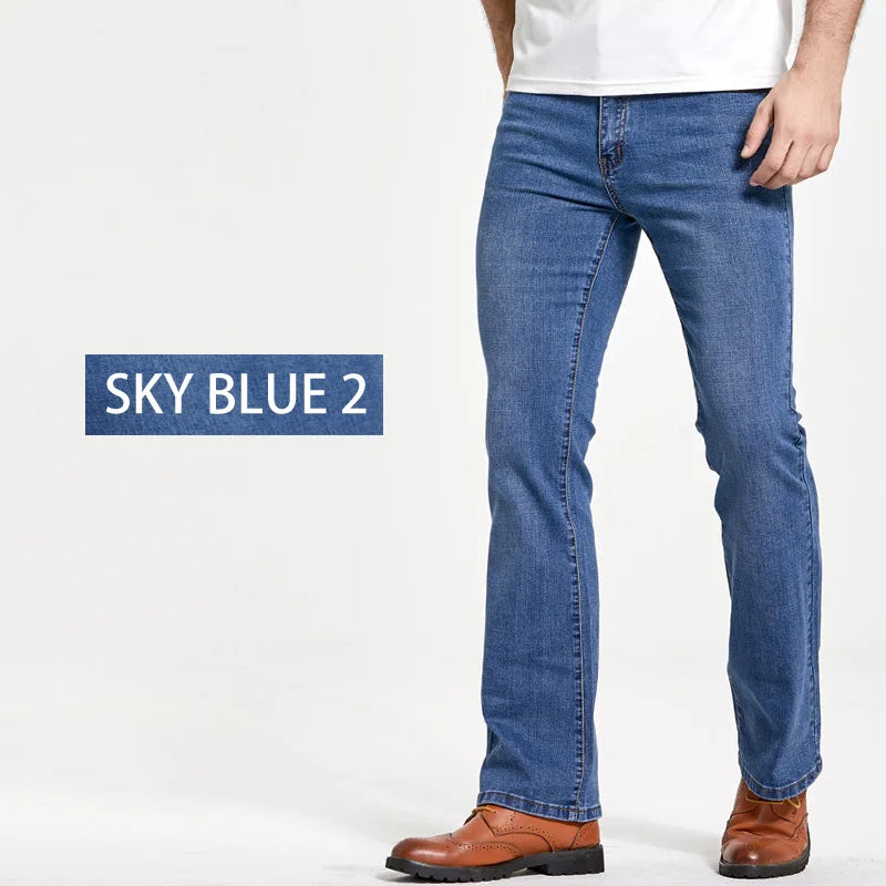 Mens Boot Cut Jeans Slightly Flared Slim Fit Blue Black Trousers Designer Classic Male Stretch Denim Pants - reetell