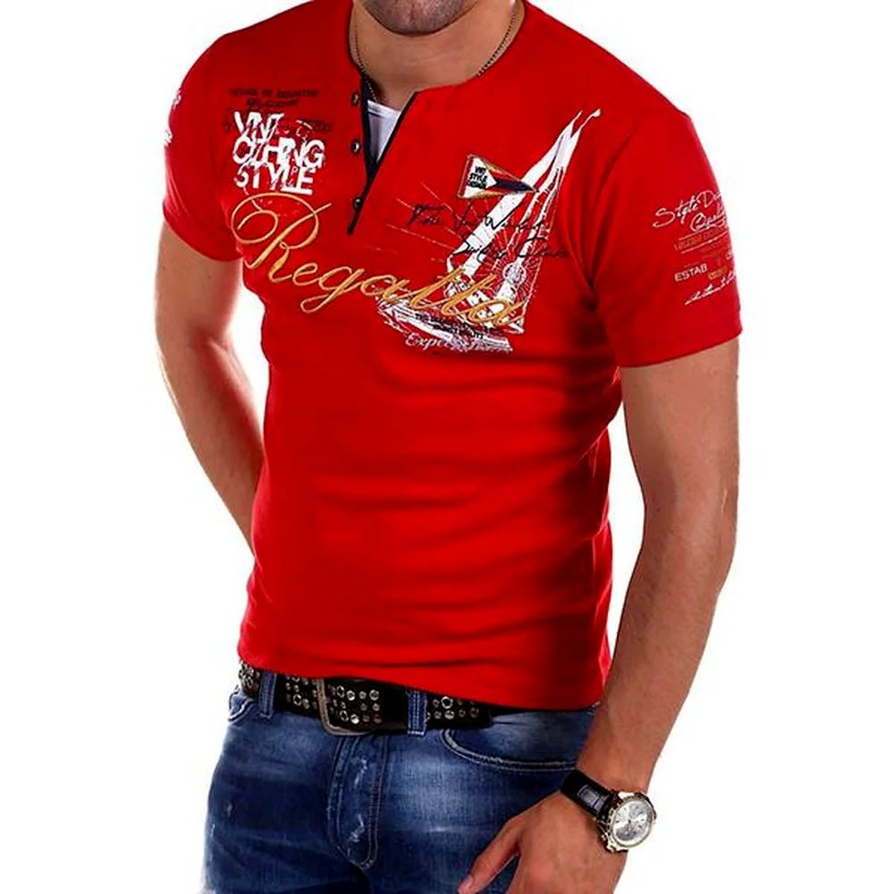 ZOGAA Men's Printed Short Sleeve Polo Shirt