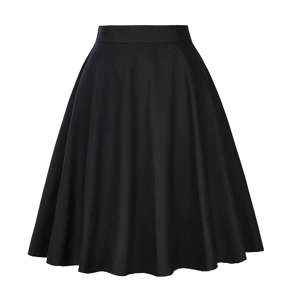 Women's Runway Cotton Retro Vintage Skirt Black Faldas High Waist A Line Rockabilly Jupe 50s Swing Umbrella Skirts Pin Up Skater - reetell