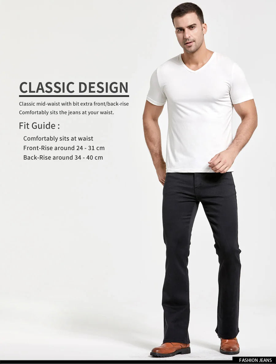 Mens Boot Cut Jeans Slightly Flared Slim Fit Blue Black Trousers Designer Classic Male Stretch Denim Pants - reetell