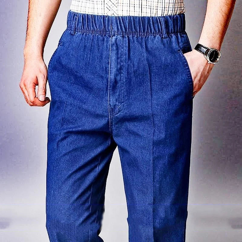 Durable Outdoor Work Wear Straight Jeans Trousers Men Elastic Waist Casual Wide Leg Thick Cotton Denim Pants Classic Loose Dad - reetell