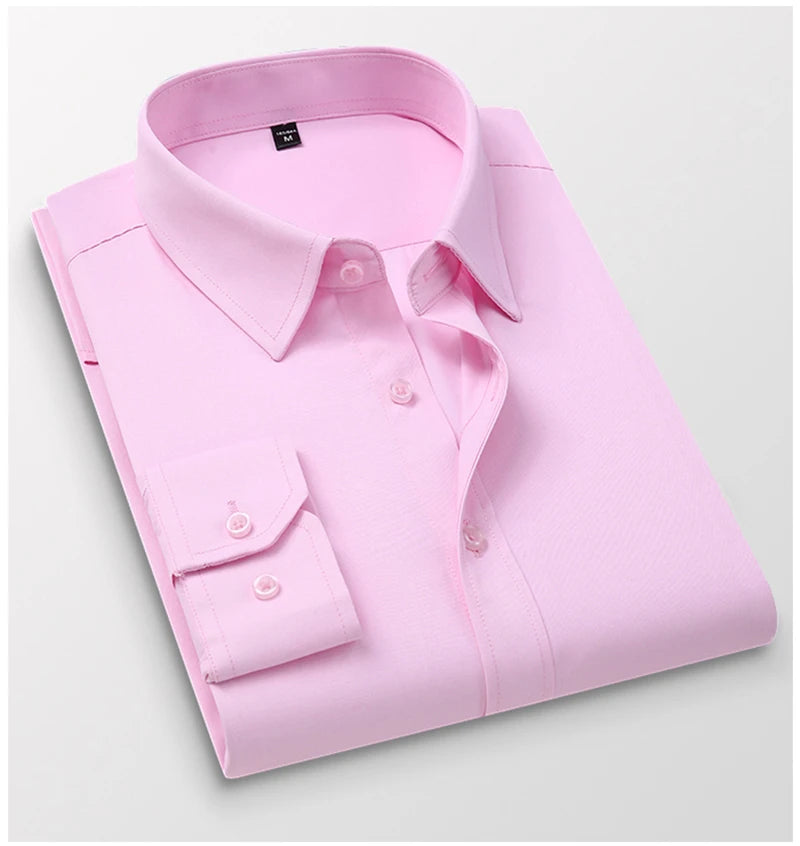 TFETTERS Pink Shirt Men Spring Autumn Mens Long Sleeve Business Shirt  Polyester Slim Fit  Formal Dress Shirts for Men Clothing - reetell